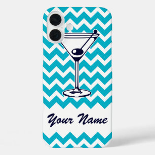 Martini Pictogram met Blauw Chevron Patroon iPhone 16 Plus Hoesje