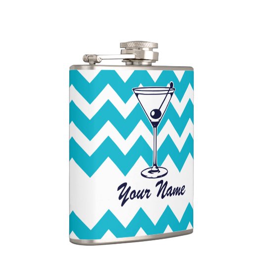 Martini Pictogram met Blauw Chevron Patroon Heupfles (Rechts)