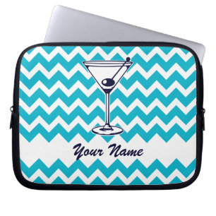 Martini Pictogram met Blauw Chevron Patroon Laptop Sleeve