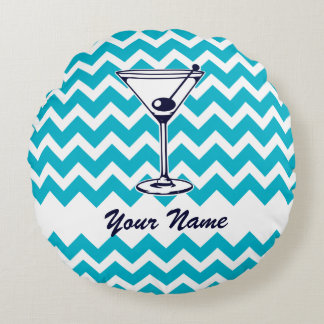 Martini Pictogram met Blauw Chevron Patroon Rond Kussen