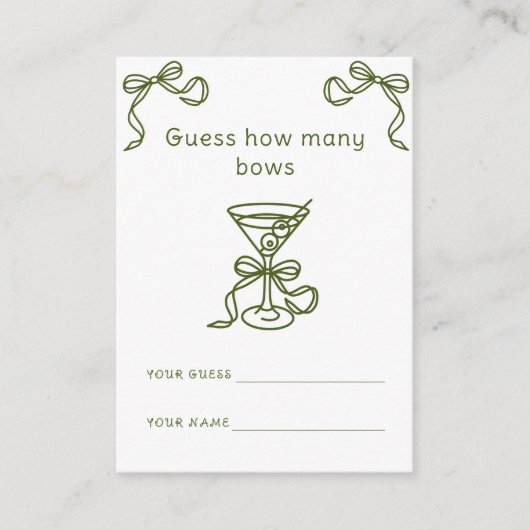 Martini Raad Hoeveel Bows Bruids spel Informatiekaartje (Voorkant)