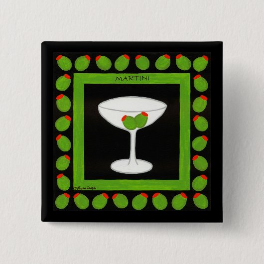Martini Retro Drink Green Olife Black Badge Vierkante Button 5,1 Cm (Voorkant)