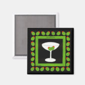 Martini Retro Drink groene olijven op zwart Magneet (Voorkant / Achterkant)