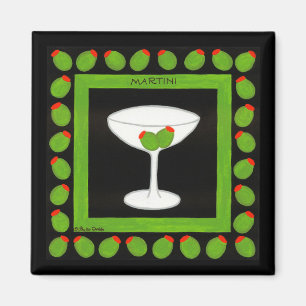 Martini Retro Drink groene olijven op zwart Magneet