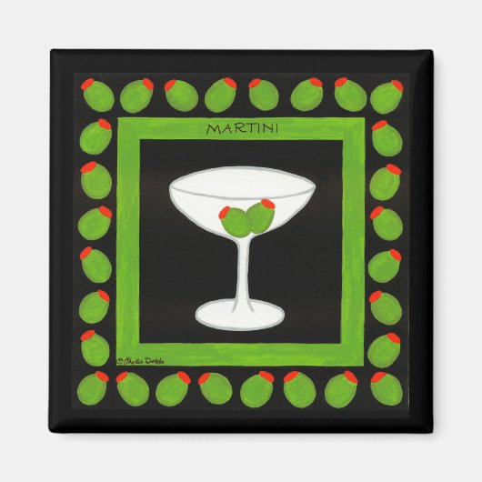 Martini Retro Drink groene olijven op zwart Magneet (Voorkant)