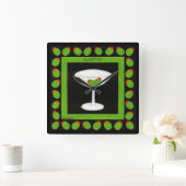 Martini Retro Drink groene olijven op zwart Vierkante Klok (Huis)