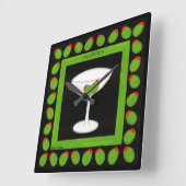 Martini Retro Drink groene olijven op zwart Vierkante Klok (Hoek)