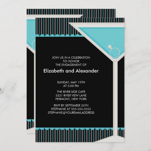 Martini Ring Cocktail Engagement Party Uitnodiging (Voorkant / Achterkant)