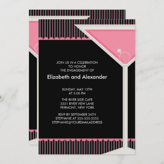 Martini Ring Cocktail Engagement Party Uitnodiging (Voorkant / Achterkant)