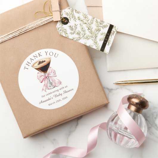 Martini Roze Baby Shower Dank je Sticker (Geschenken)