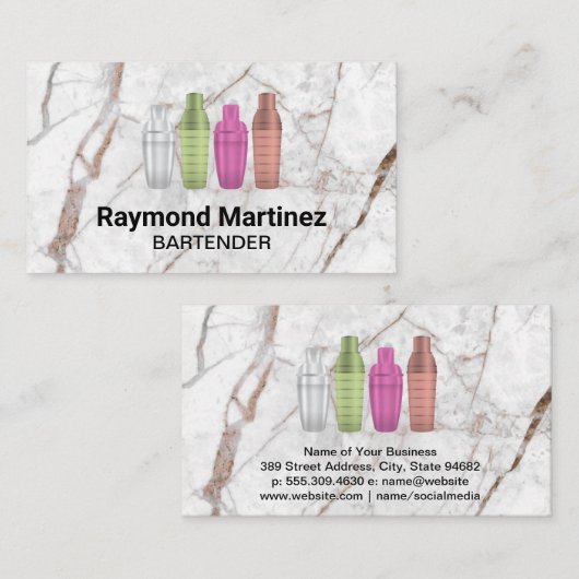 Martini Shaker Bottles | Metaalkleuren Visitekaartje (Voorkant / Achterkant)