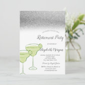 Martini Silver Glitter Bokeh Green Pensioen Kaart (Staand voorkant)