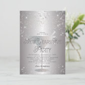 Martini Silver Glitter New Years Eve Party Kaart (Staand voorkant)