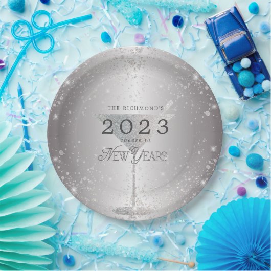 Martini Silver Glitter New Years Eve Party Papieren Bordje (Feest)