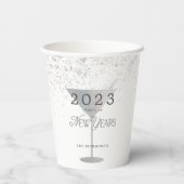 Martini Silver Glitter Nieuwjaar Wit Papieren Bekers (Achterkant)