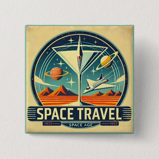 Martini Space Travel 1957 New Worlds Logo Vierkante Button 5,1 Cm (Voorkant)