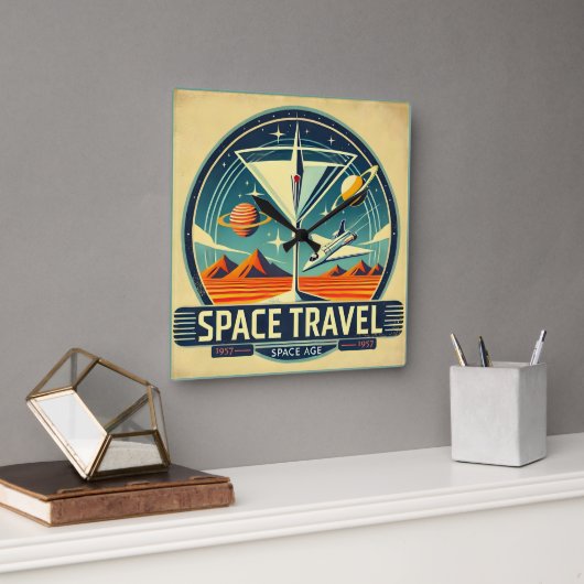 Martini Space Travel 1957 New Worlds Logo Vierkante Klok (Kantoor)