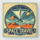 Martini Space Travel 1957 New Worlds Logo Vierkante Klok (Voorkant)