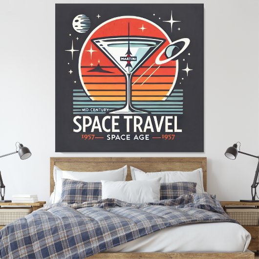 Martini Space Travel 1957 Space Age Logo Canvas Afdruk (Insitu (Slaapkamer))