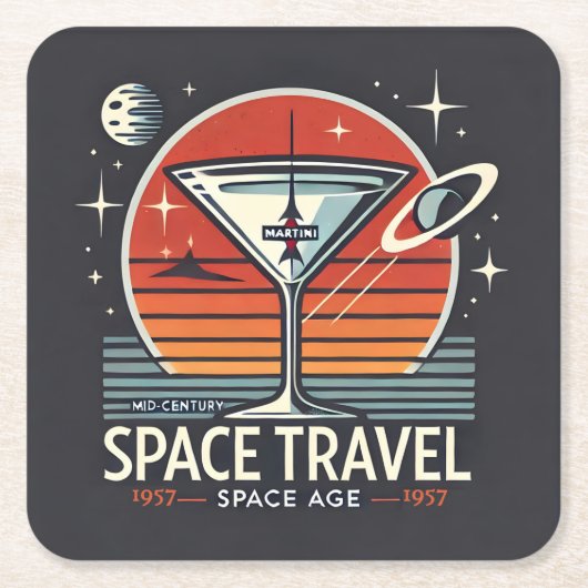 Martini Space Travel 1957 Space Age Logo Kartonnen Onderzetters (Voorkant)