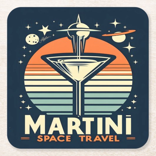 Martini Space Travel Lift Off Logo Kartonnen Onderzetters (Voorkant)