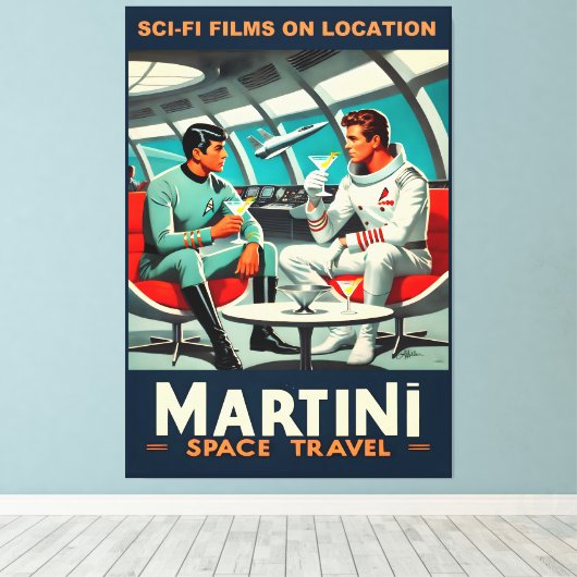 Martini Space Travel Poster Sci-Fi Films in de rui Canvas Afdruk (Insitu (Houten vloer))