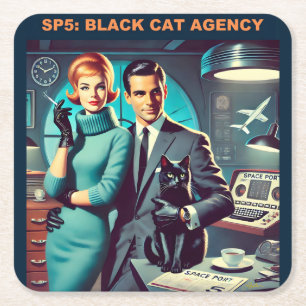 Martini Space Travel Poster SP5: Black Cat Agency Kartonnen Onderzetters