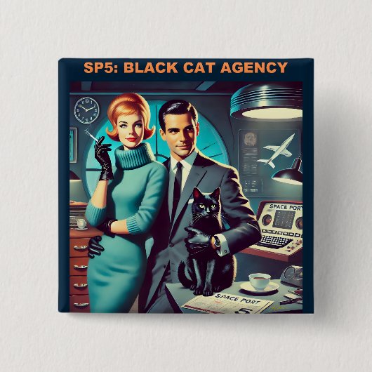 Martini Space Travel Poster SP5: Black Cat Agency Vierkante Button 5,1 Cm (Voorkant)