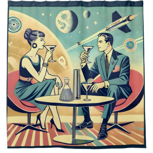 Martini Space Travel Posters Vliegtuigbemanning Douchegordijn (Voorkant)