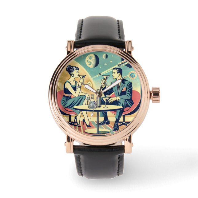 Martini Space Travel Posters Vliegtuigbemanning Horloge (Voorkant)