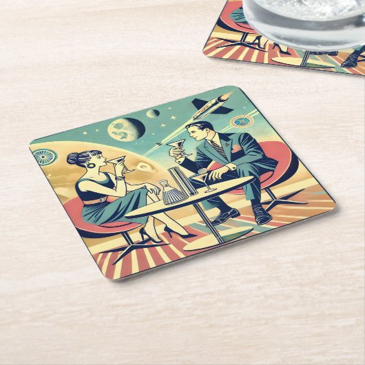 Martini Space Travel Posters Vliegtuigbemanning Kartonnen Onderzetters (Schuin)