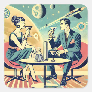 Martini Space Travel Posters Vluchtbemanning Vierkante Sticker