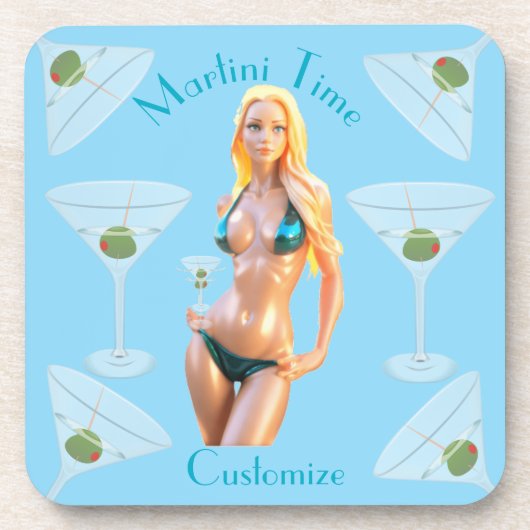 Martini tijd Bikini Babe Thunder_Cove  Bier Onderzetter (Voorkant)