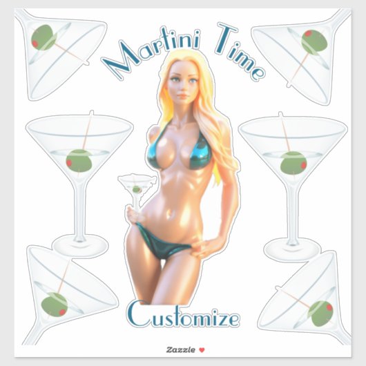 Martini tijd Bikini Babe Thunder_Cove  Sticker (Vel)