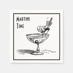 Martini Time Funny Bird op Cocktail Drink Retro Servet