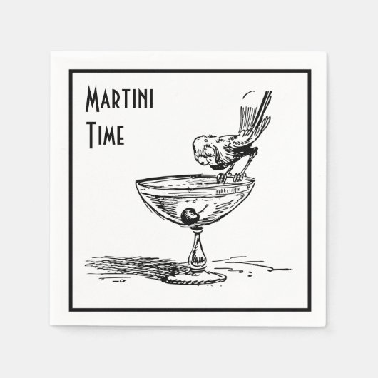 Martini Time Funny Bird op Cocktail Drink Retro Servet (Voorkant)