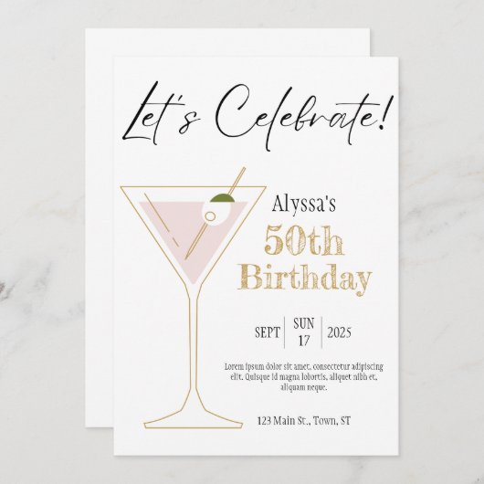 Martini Verjaardagsfeest Uitnodiging (Voorkant / Achterkant)