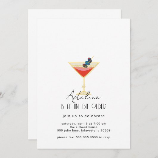 Martini volwassen verjaardagsfeest uitnodiging (Voorkant / Achterkant)