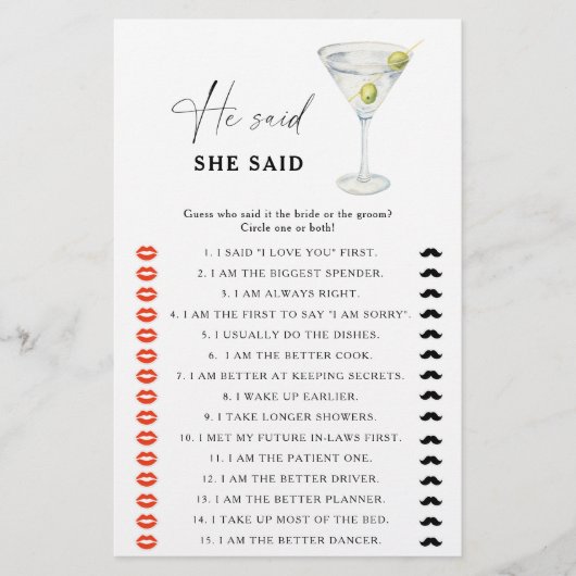 Martini vrijgezellenfeest Hij zei dat ze spel zei (Voorkant)