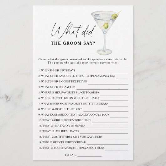 Martini vrijgezellenfeest Wat zei de bruidegom (Voorkant)