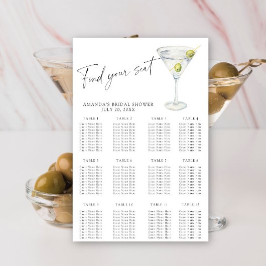 Martini Vrijgezellenfeest zitkaart Poster