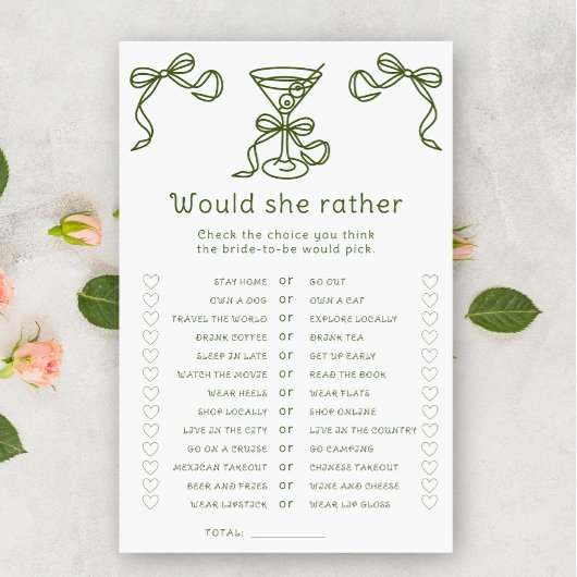 Martini vrijgezellenfeest Zou ze liever spel