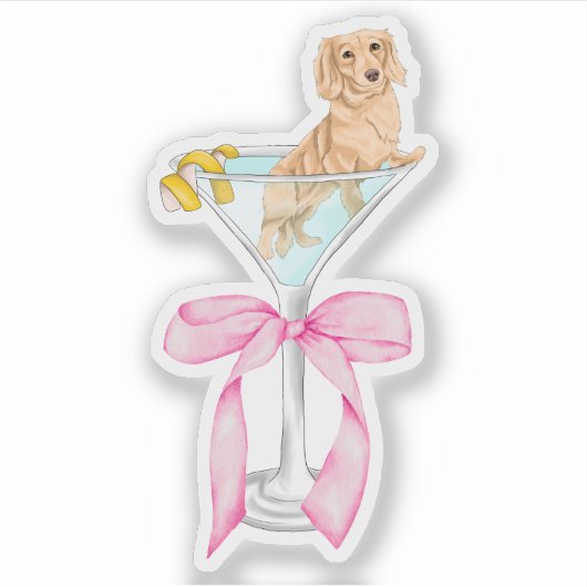Martini Weenie Coquette Dachshund Waterverf Sticker (Voorkant)