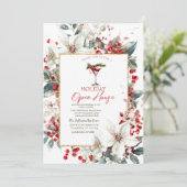 Martini White Poinsettia Holiday Open House Kaart (Staand voorkant)