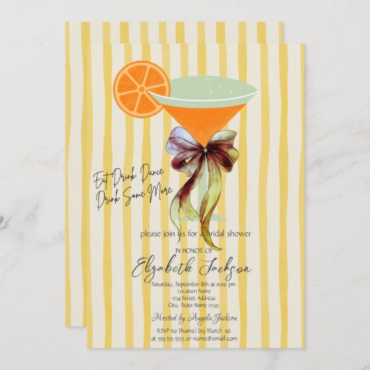 Martini Yellow Stripes Bow Bridal Shower  Kaart (Voorkant / Achterkant)