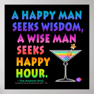 MARTINI ZEN ART: Wijze Man Zoekt Happy Hour Poster