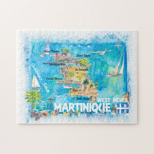 Martinique Antilles Illustrated Caribbean Map Legpuzzel (Horizontaal)