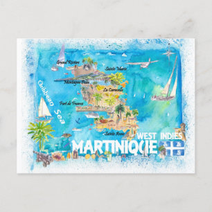 Martinique Antilles Illustrated Caribbean Travel Briefkaart