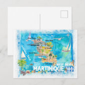Martinique Antilles Illustrated Caribbean Travel Briefkaart (Voorkant / Achterkant)