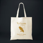 Martinique Destination Wedding Welcome Bag, Gold Tote Bag<br><div class="desc">Het weekend van de bruiloft heet cadeautas voor gasten uit de stad voor je bruiloft,  met afbeelding van Martinique,  met hart dat je op de precieze locatie kunt plaatsen. Vul tas met je favoriete godies.</div>